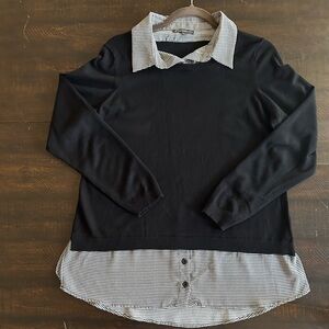 Adrianna Papell Long Sleeve Collared Twover Sweater